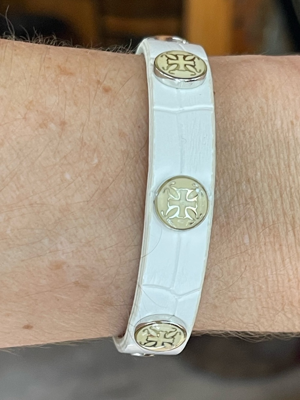 Rustic Cuff White Genuine Leather Snap Bracelet